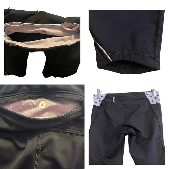Lululemon Fast Free Crop Legging Size 4 Black High Noon Dot Lilac Running READ - Picture 6 of 16